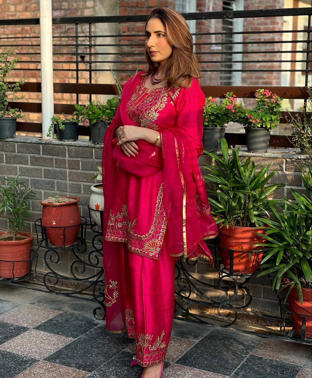 Casual Wear Pink Color Pure Heavy Chinnon Silk With Heavy Embroidery Sequence Work Kurta Set