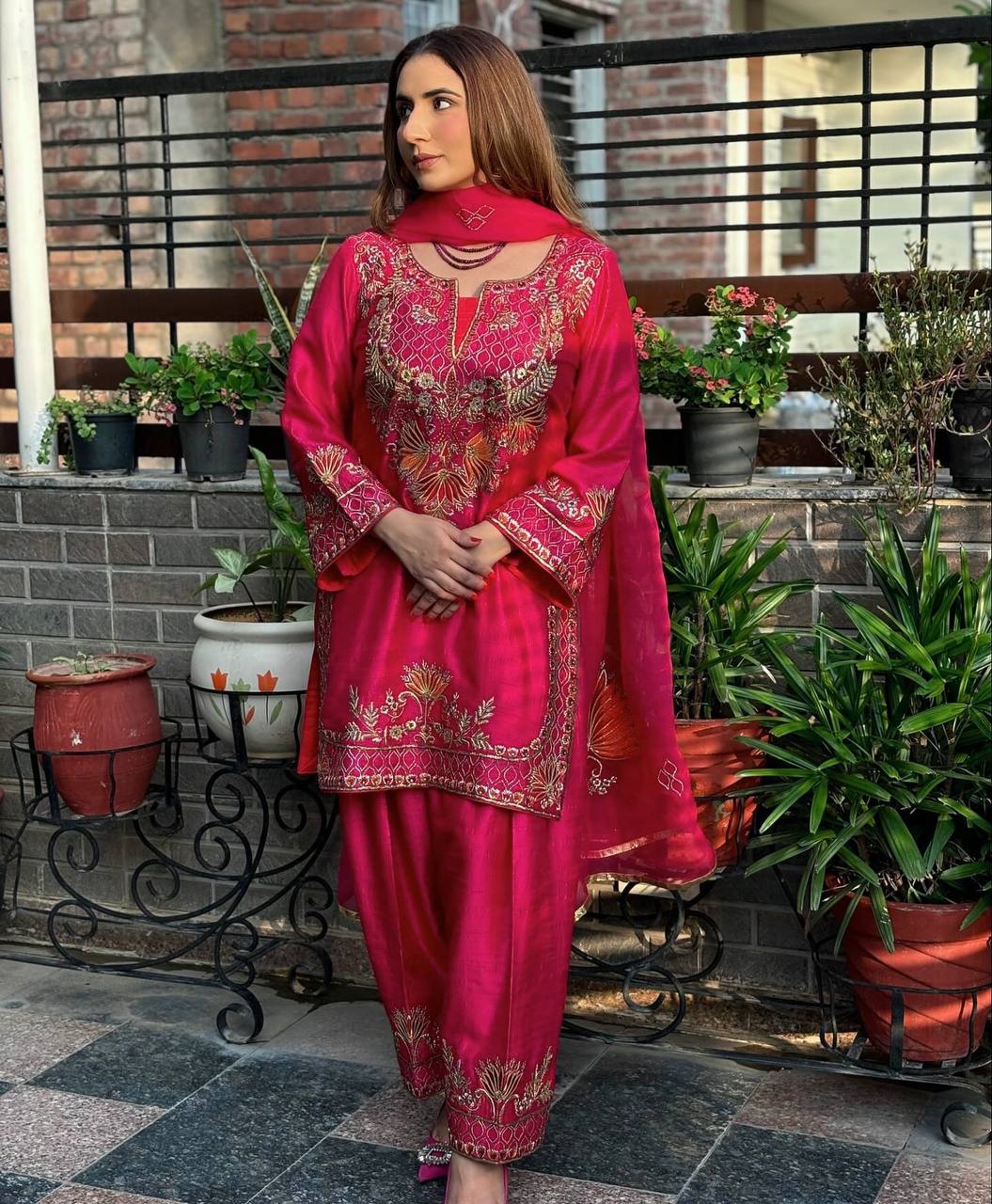 Casual Wear Pink Color Pure Heavy Chinnon Silk With Heavy Embroidery Sequence Work Kurta Set
