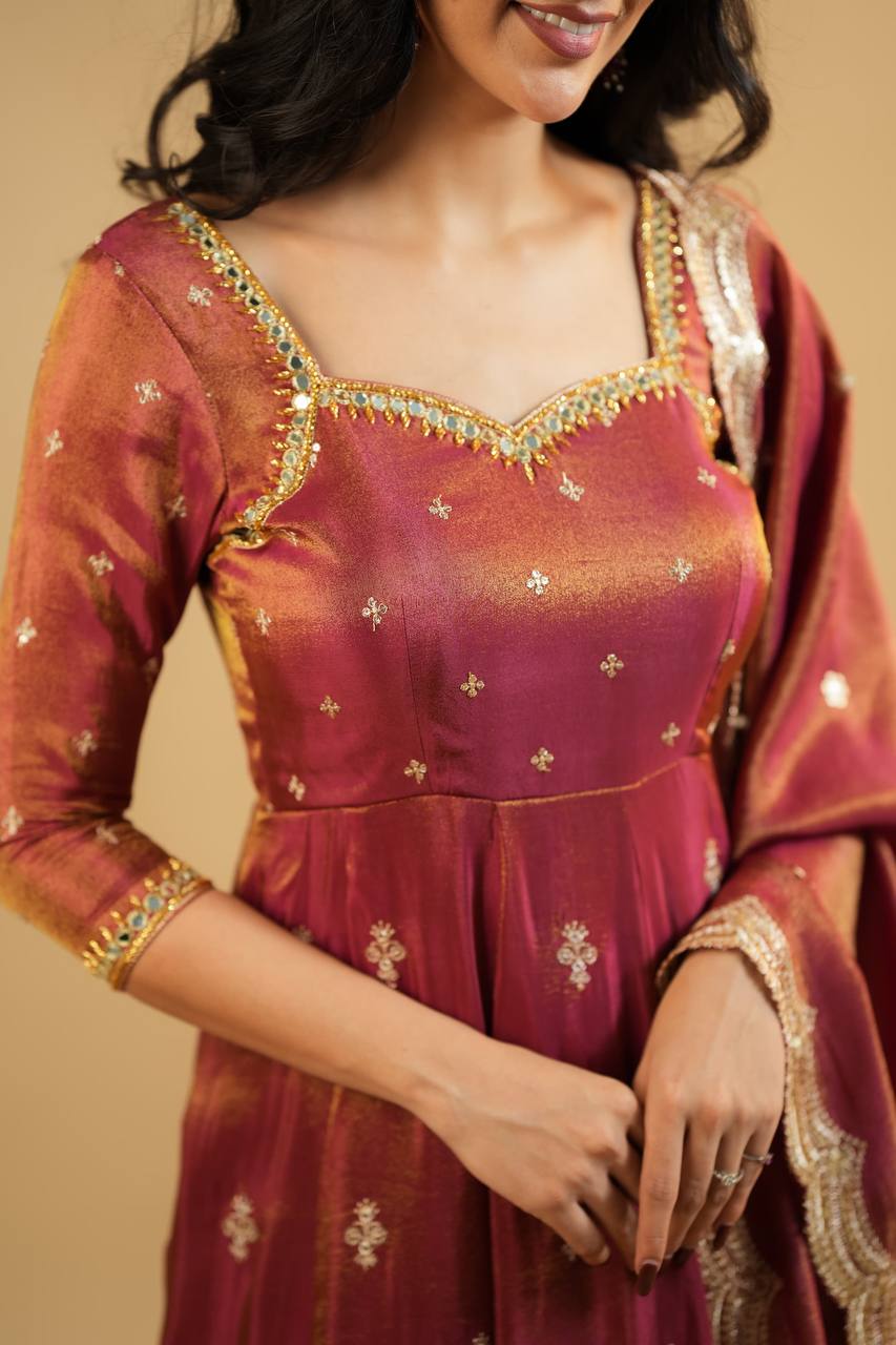 Party Wear Chocolate Color Cosmo With Heavy Sequins Thread Embroidered Work Anarkali Suit