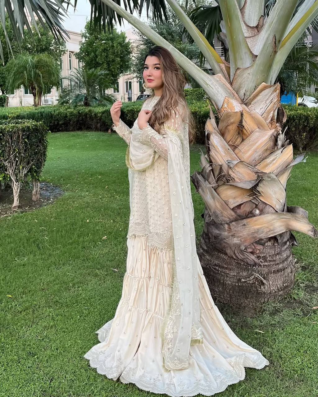 Wedding Wear White Color Heavy Chinon With Heavy Embroidery Sequence Work Sharara Suit