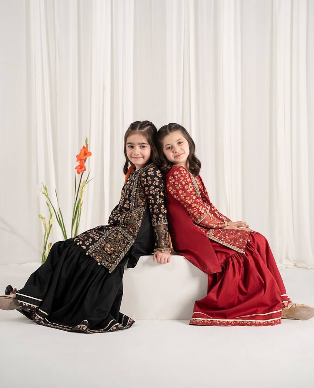 Designer Black and Maroon Color Printed Embroidered Sharara Suit