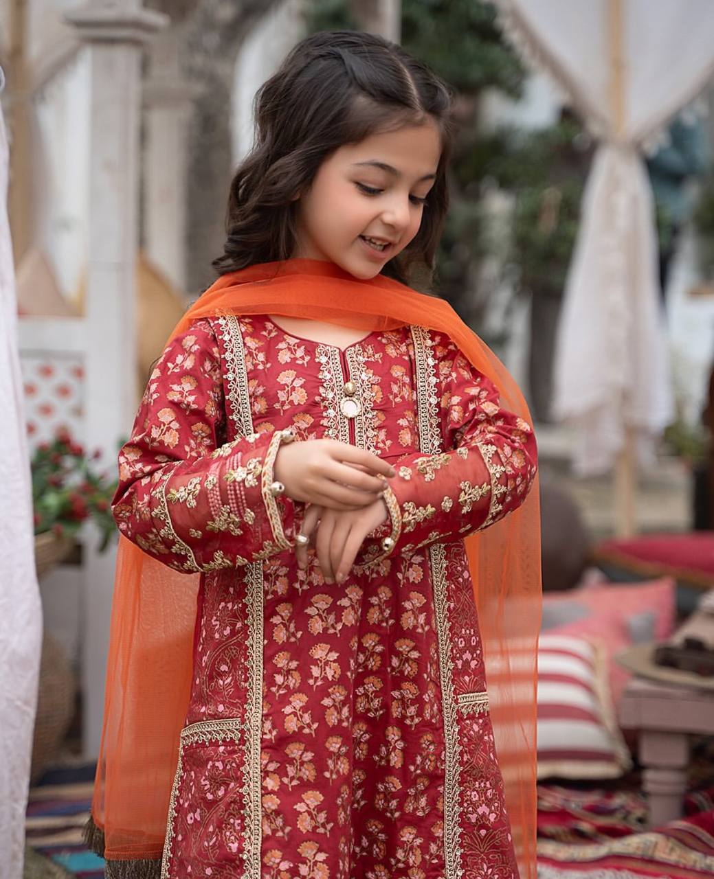 Designer Black and Maroon Color Printed Embroidered Sharara Suit