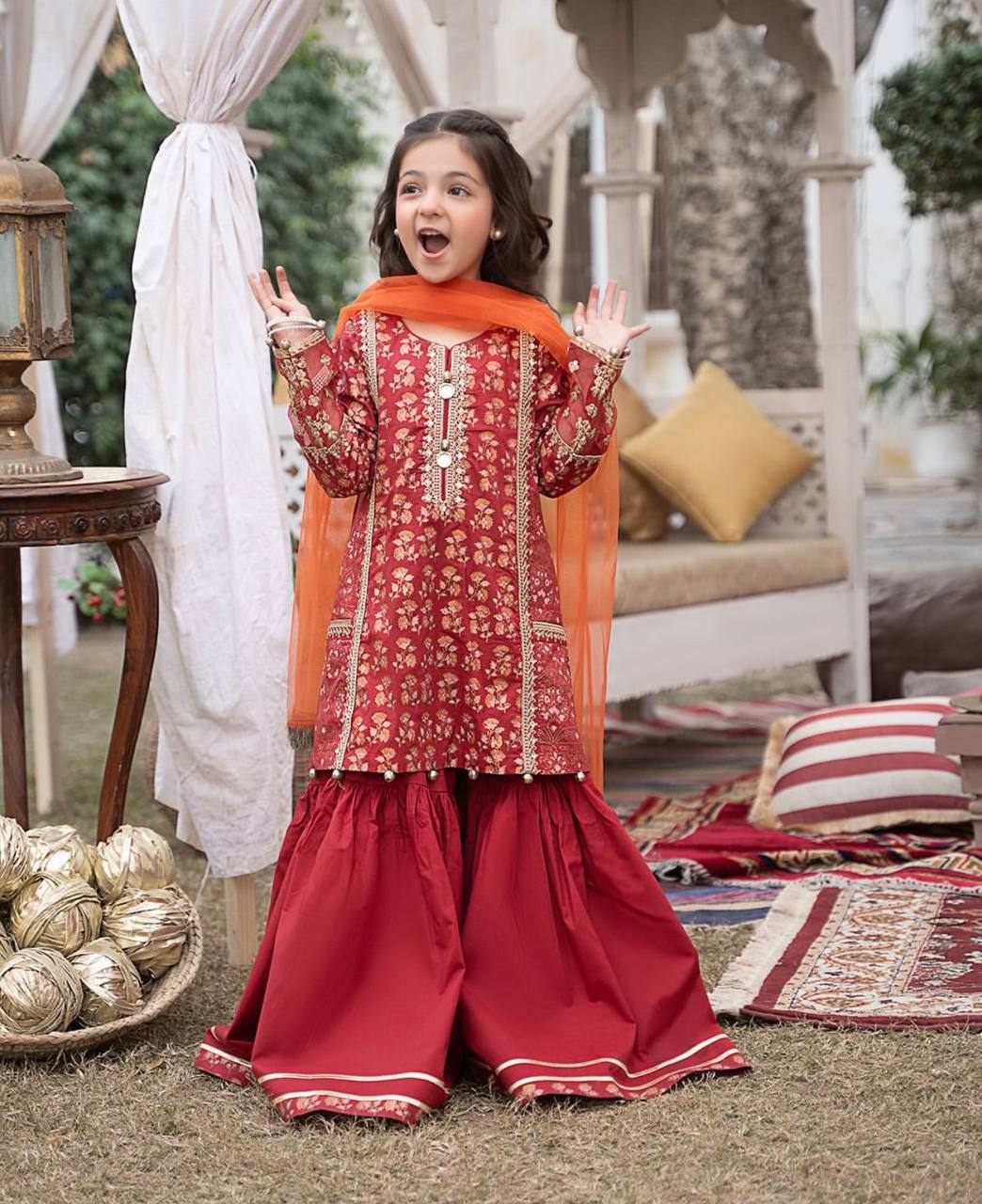 Designer Black and Maroon Color Printed Embroidered Sharara Suit