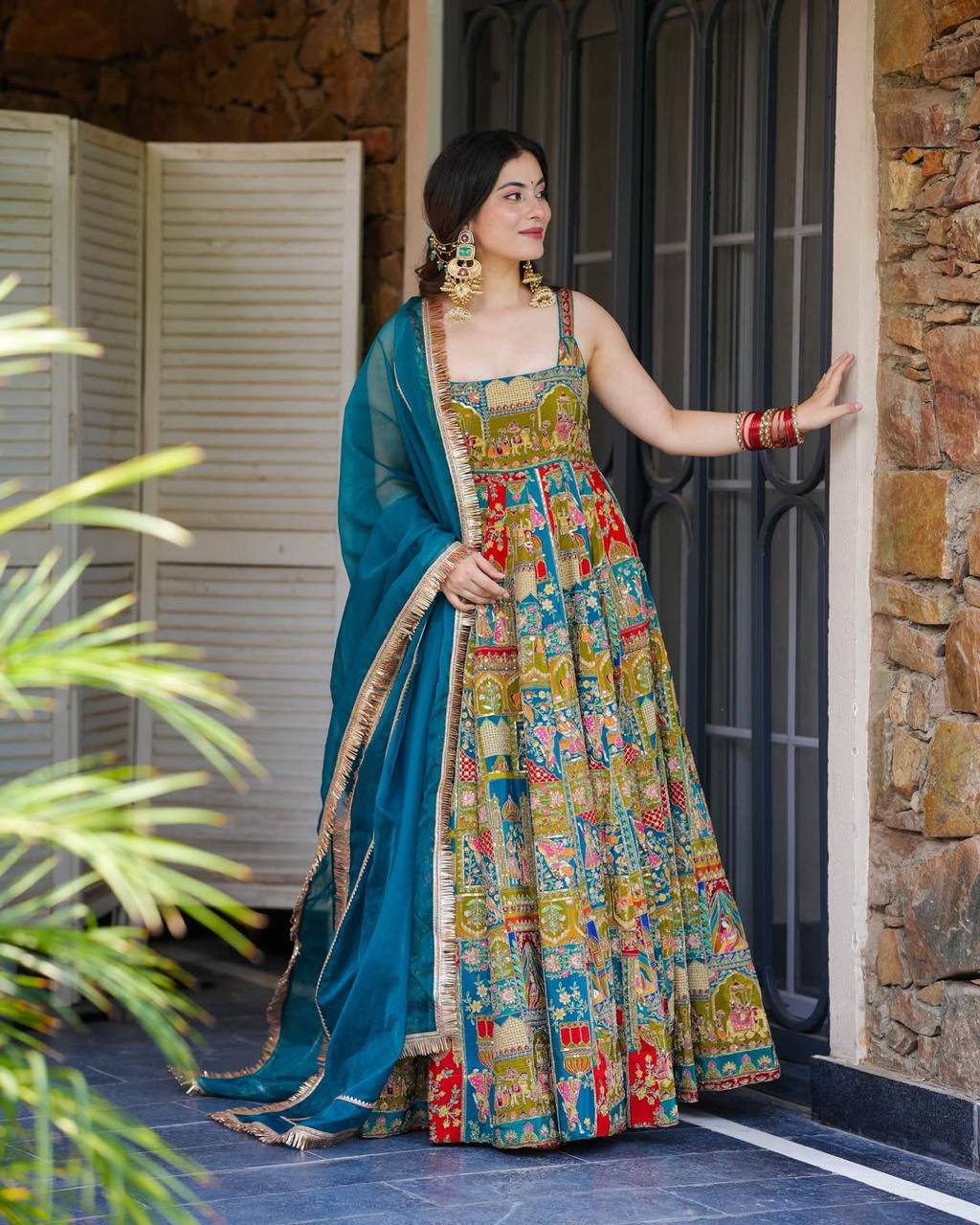 Wedding Wear Multi Color Digital Printed Jimmy Organza Silk Anarkali Gown