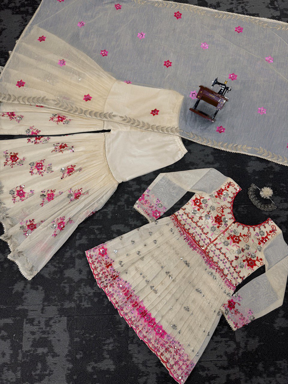 Wedding Wear Cream Color Chanderi Cotton With Sequence Work Sharara Suit