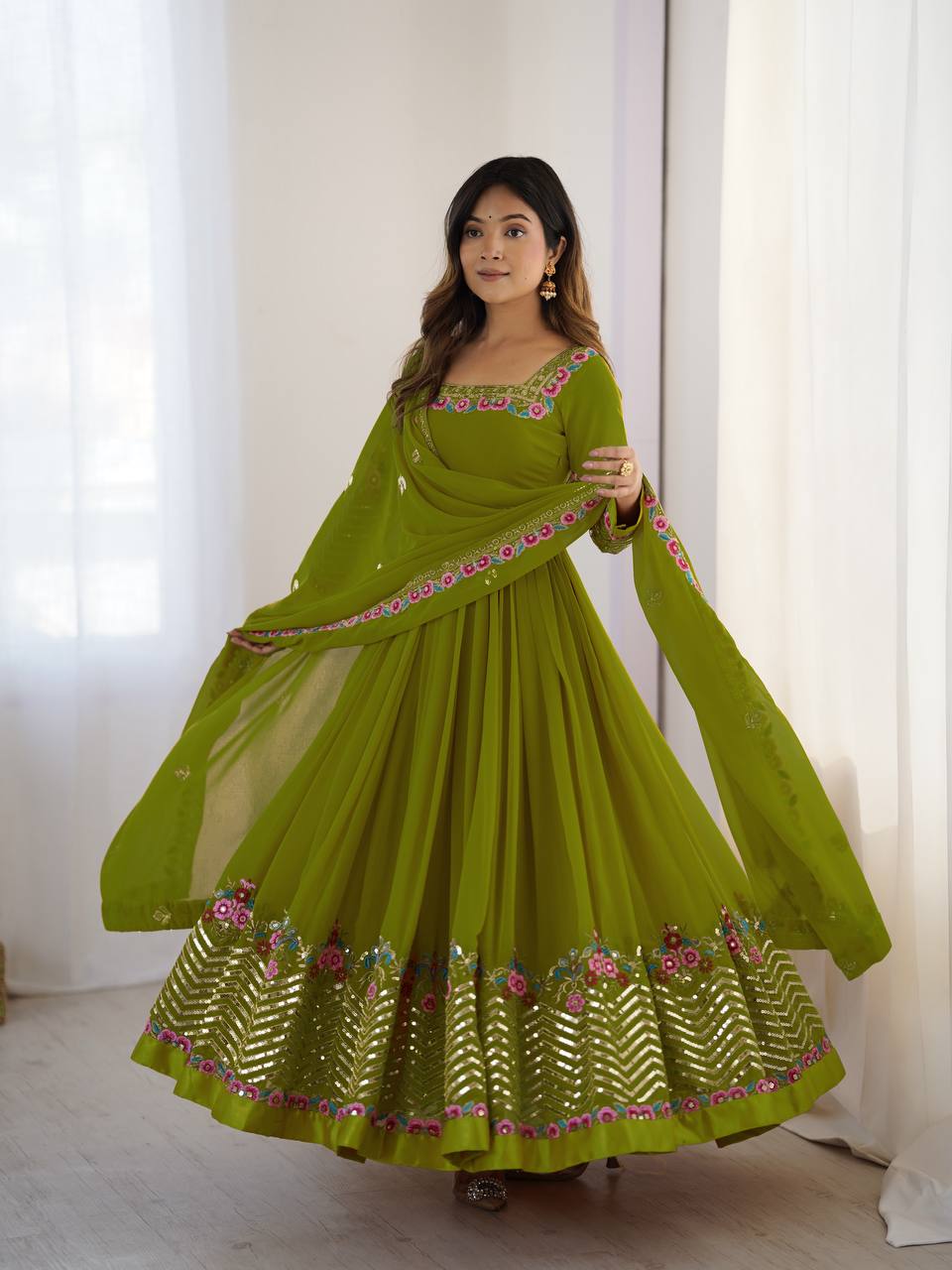 Neha's Wear Green Color Sequence Work Anarkali Gown
