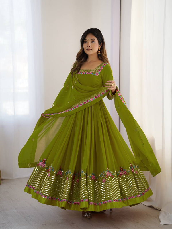 Neha's Wear Green Color Sequence Work Anarkali Gown