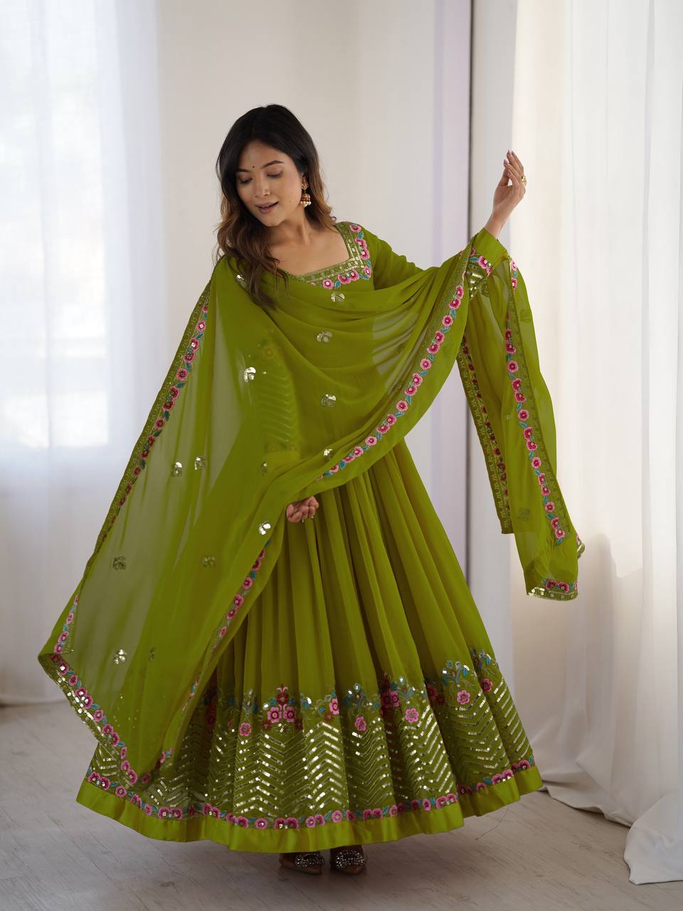 Neha's Wear Green Color Sequence Work Anarkali Gown