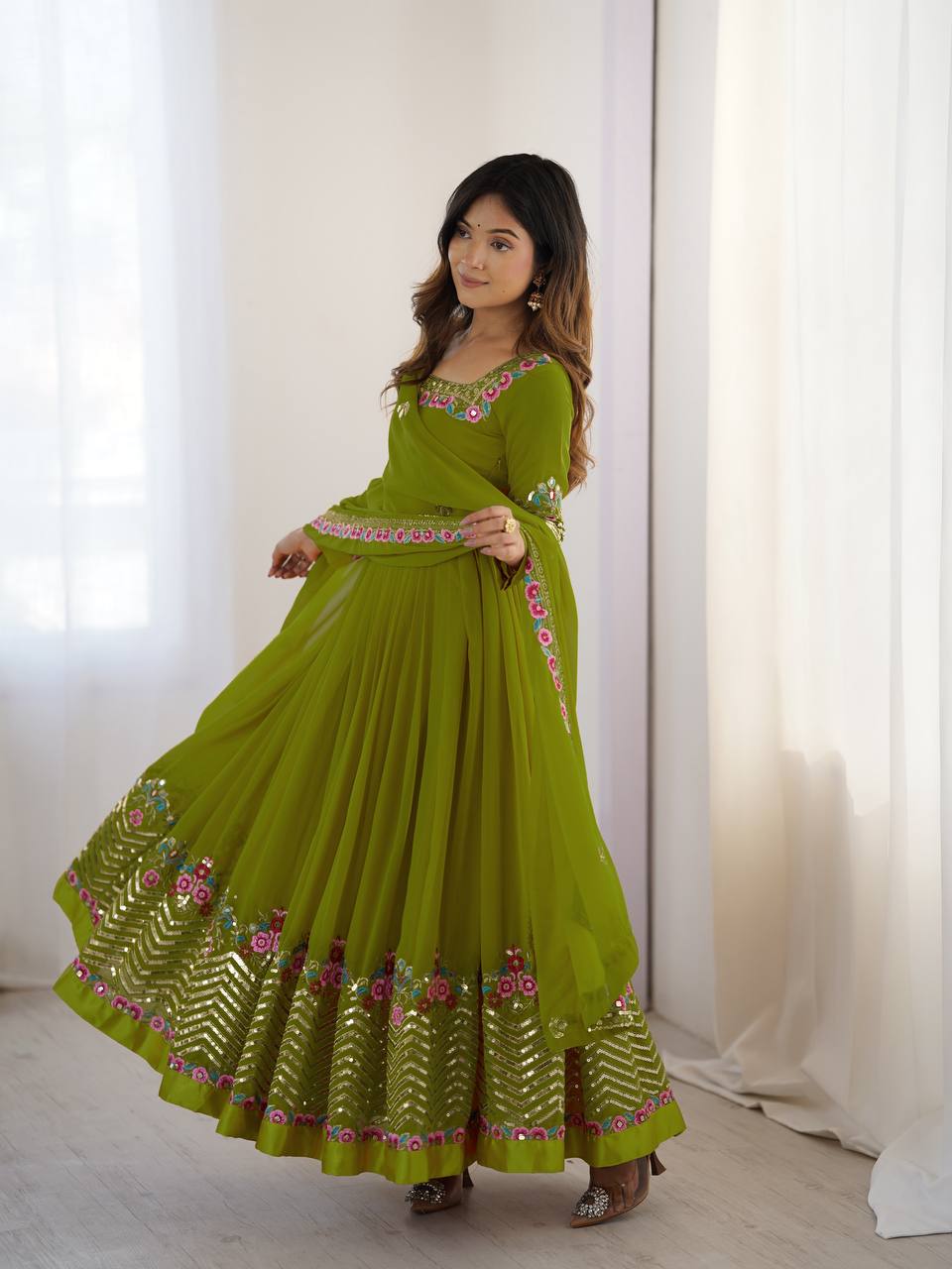 Neha's Wear Green Color Sequence Work Anarkali Gown