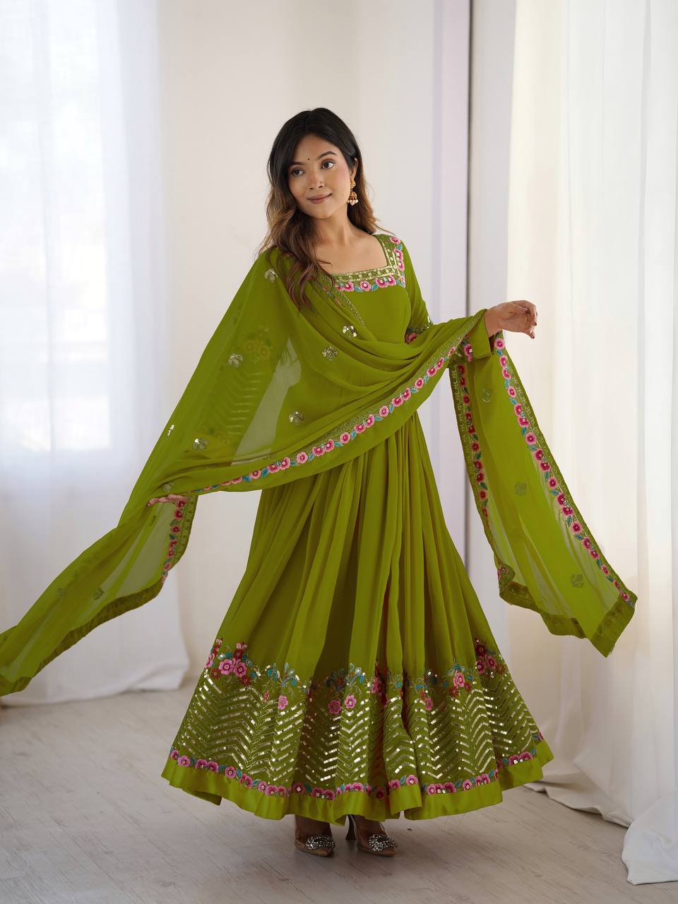 Neha's Wear Green Color Sequence Work Anarkali Gown