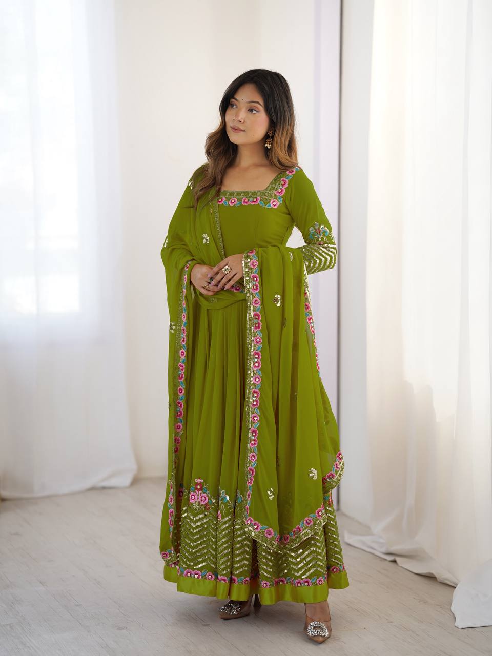 Neha's Wear Green Color Sequence Work Anarkali Gown