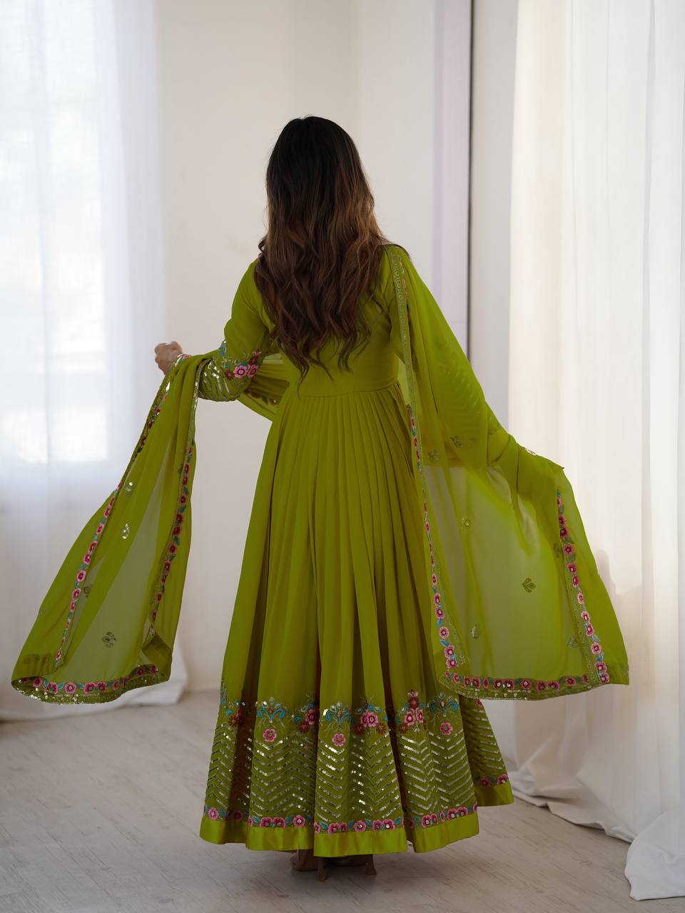 Neha's Wear Green Color Sequence Work Anarkali Gown