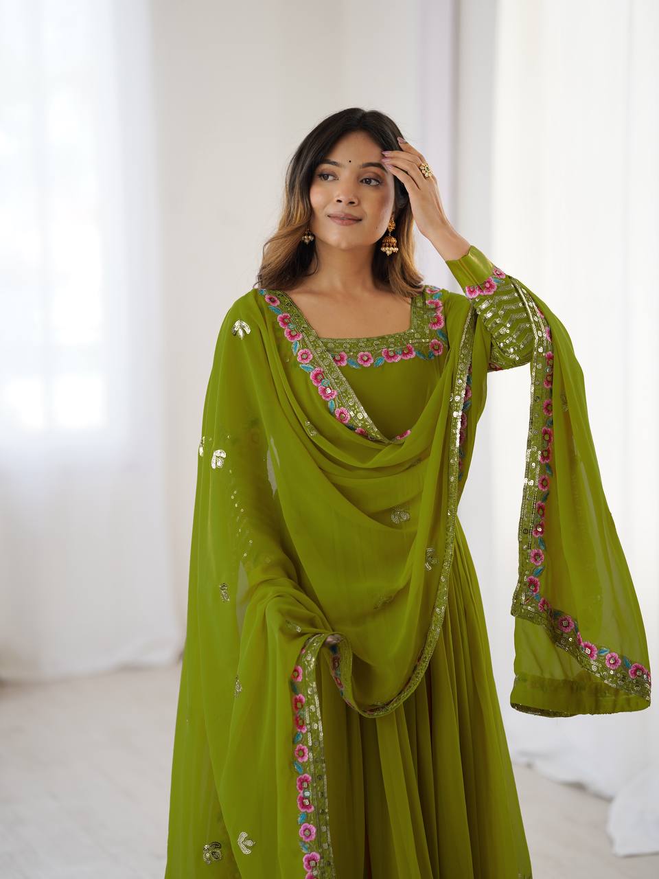 Neha's Wear Green Color Sequence Work Anarkali Gown