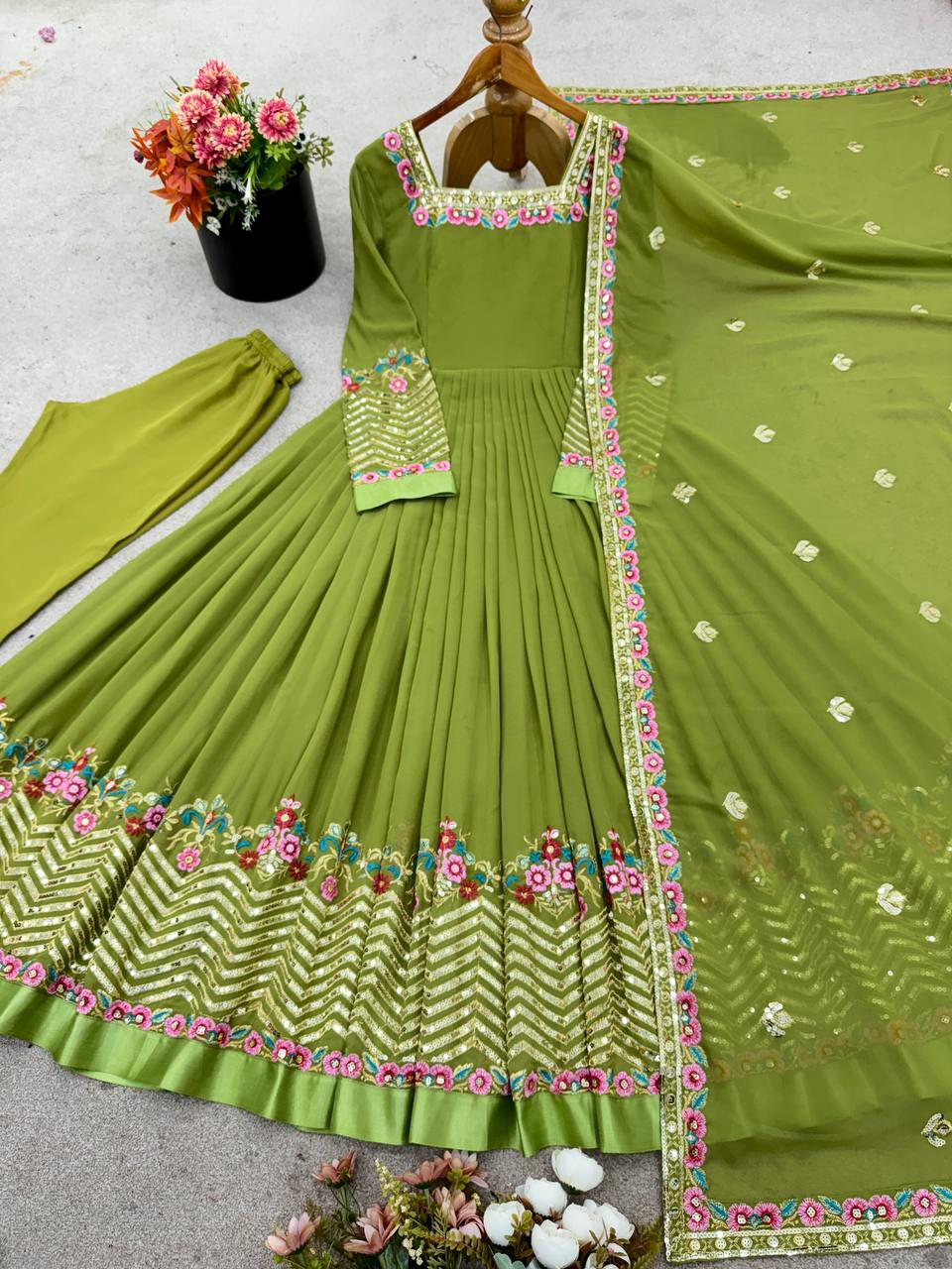 Neha's Wear Green Color Sequence Work Anarkali Gown
