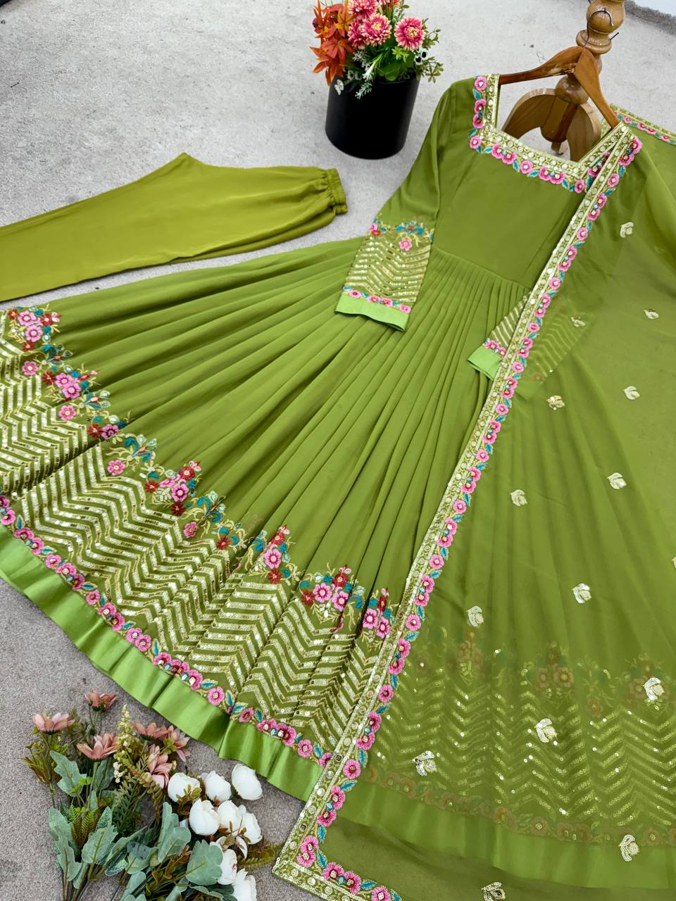 Neha's Wear Green Color Sequence Work Anarkali Gown
