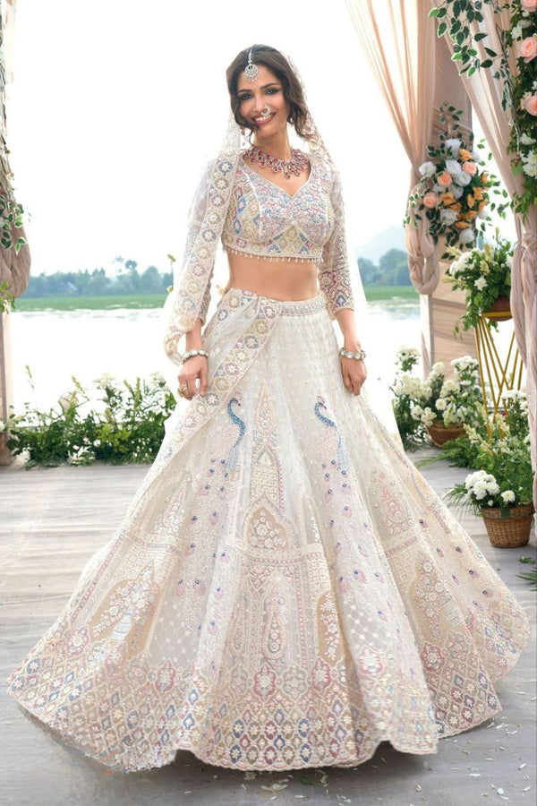 Marriage Wear Off White Color Embellished With Beautiful Multy Thread Embroidery Bridal Lehenga Choli