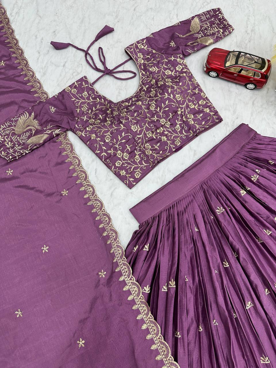 Function Wear Purple Color Chinon Embroidery Thread Work Designer Lehenga Choli