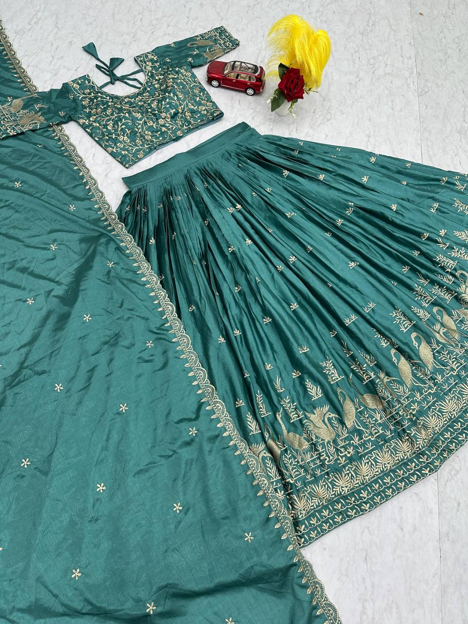 Function Wear Peacoack Green Color Chinon Embroidery Thread Work Designer Lehenga Choli