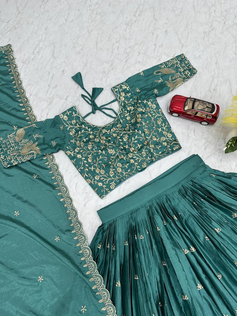 Function Wear Peacoack Green Color Chinon Embroidery Thread Work Designer Lehenga Choli
