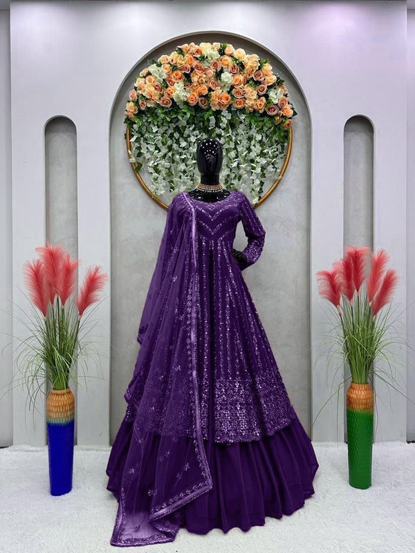 Ceremony Wear Purple Color Thread With Seuqnce Work Lehenga With Top