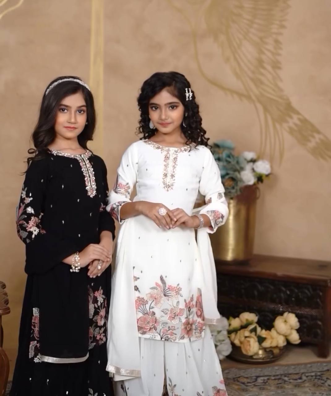 Stylish Embroidered White and Black Color Ready To Wear Sharara Suit