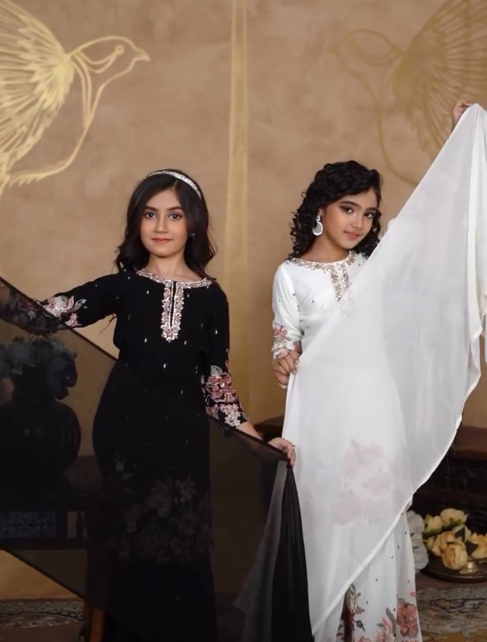 Stylish Embroidered White and Black Color Ready To Wear Sharara Suit