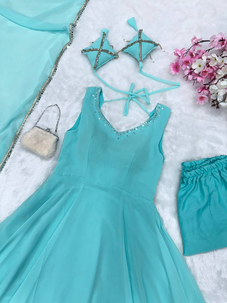 Exclusive Sky Blue Color Georgette Anarkali Suit