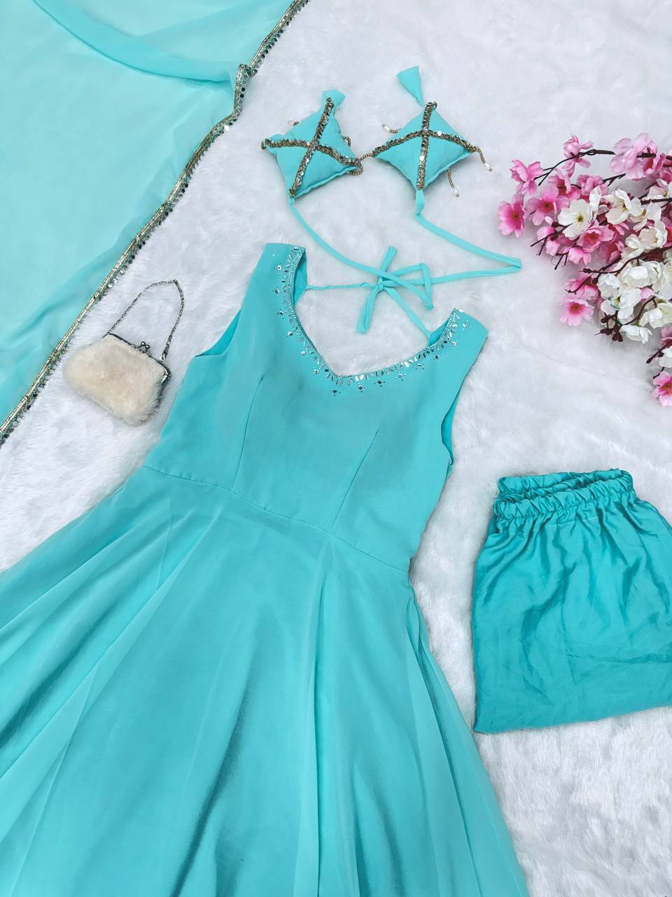 Exclusive Sky Blue Color Georgette Anarkali Suit