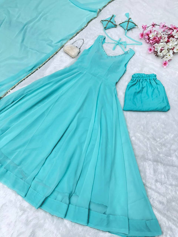 Exclusive Sky Blue Color Georgette Anarkali Suit