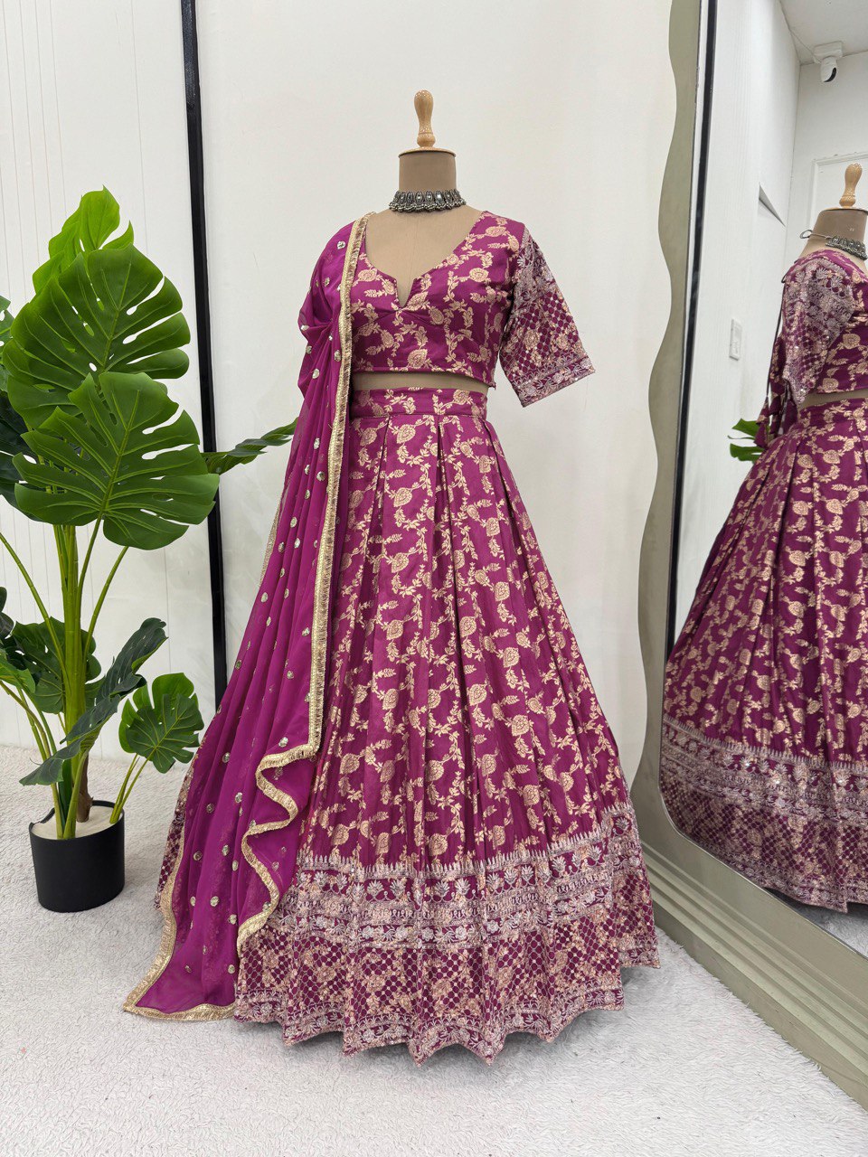 Beautiful Purple Color Jacquard And Thread With Sequence Work Designer Lehenga Choli