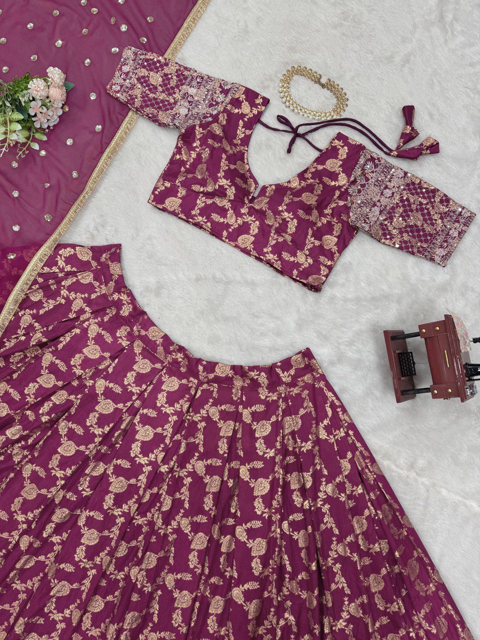 Beautiful Purple Color Jacquard And Thread With Sequence Work Designer Lehenga Choli