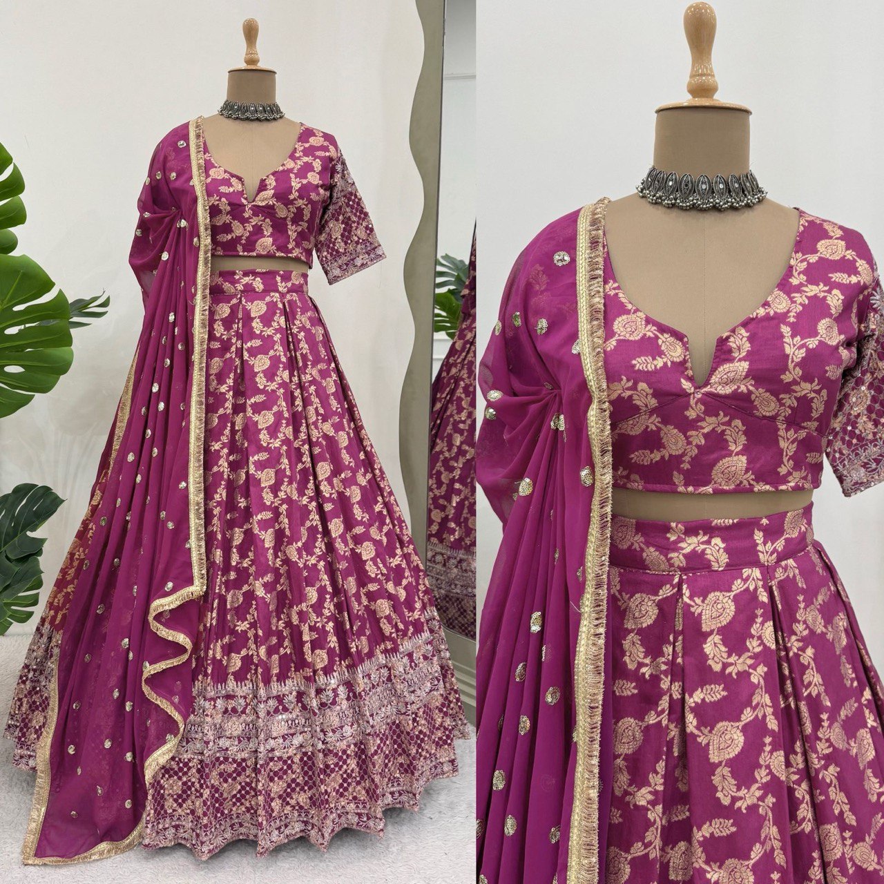 Beautiful Purple Color Jacquard And Thread With Sequence Work Designer Lehenga Choli