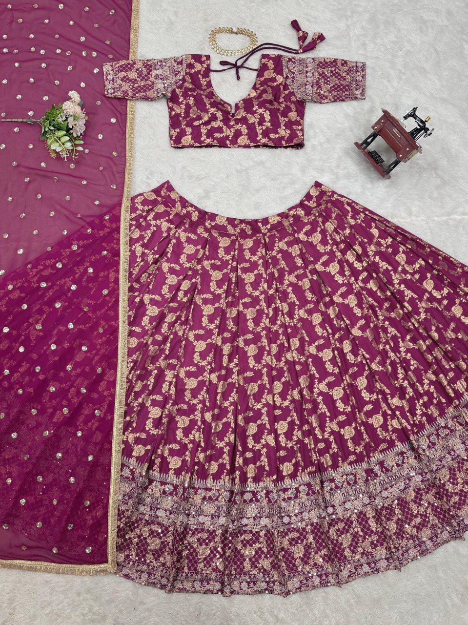Beautiful Purple Color Jacquard And Thread With Sequence Work Designer Lehenga Choli