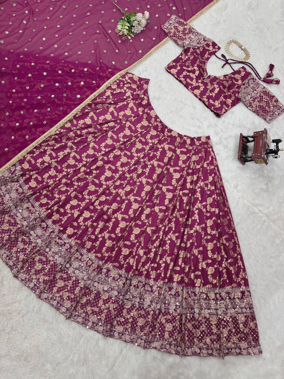 Beautiful Purple Color Jacquard And Thread With Sequence Work Designer Lehenga Choli