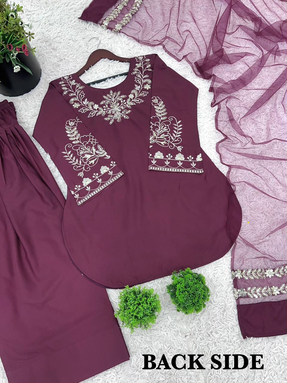 Bollywood Style Dusty Pink Color Pure Natural Crep Silk With Embroidery Sequence Work Palazzo Suit