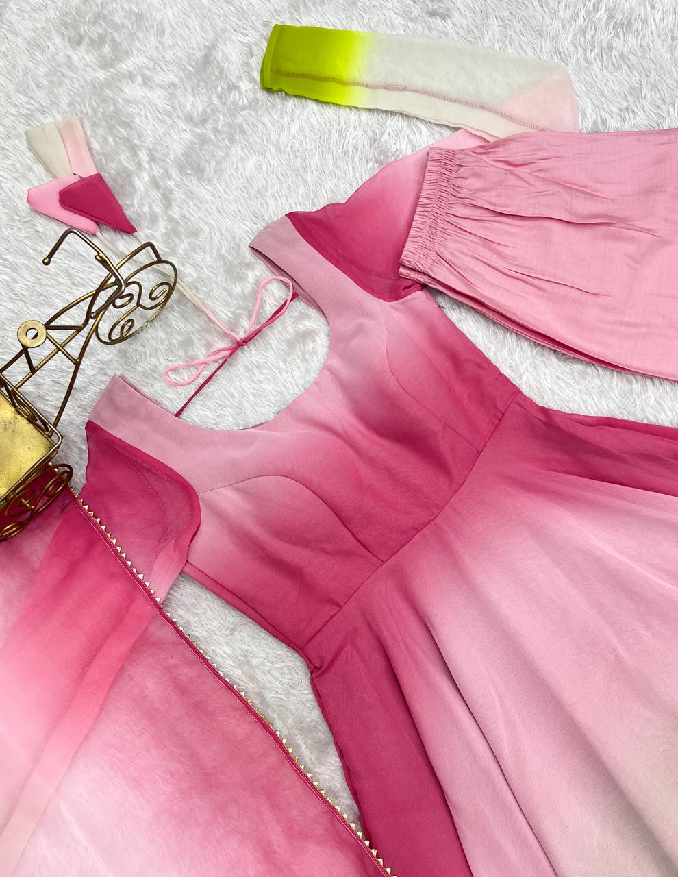 Party Wear Peach And Pink Color Heavy Pure Soft Faux Georgette Designer Anarkali Gown
