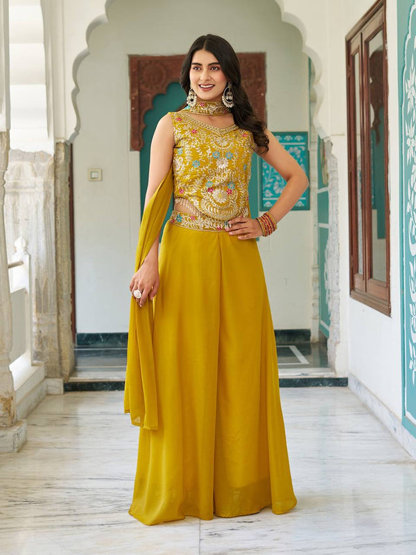 Haldi Wear Yellow Star Georgette And Cording Sequence Work Palazzo Suit