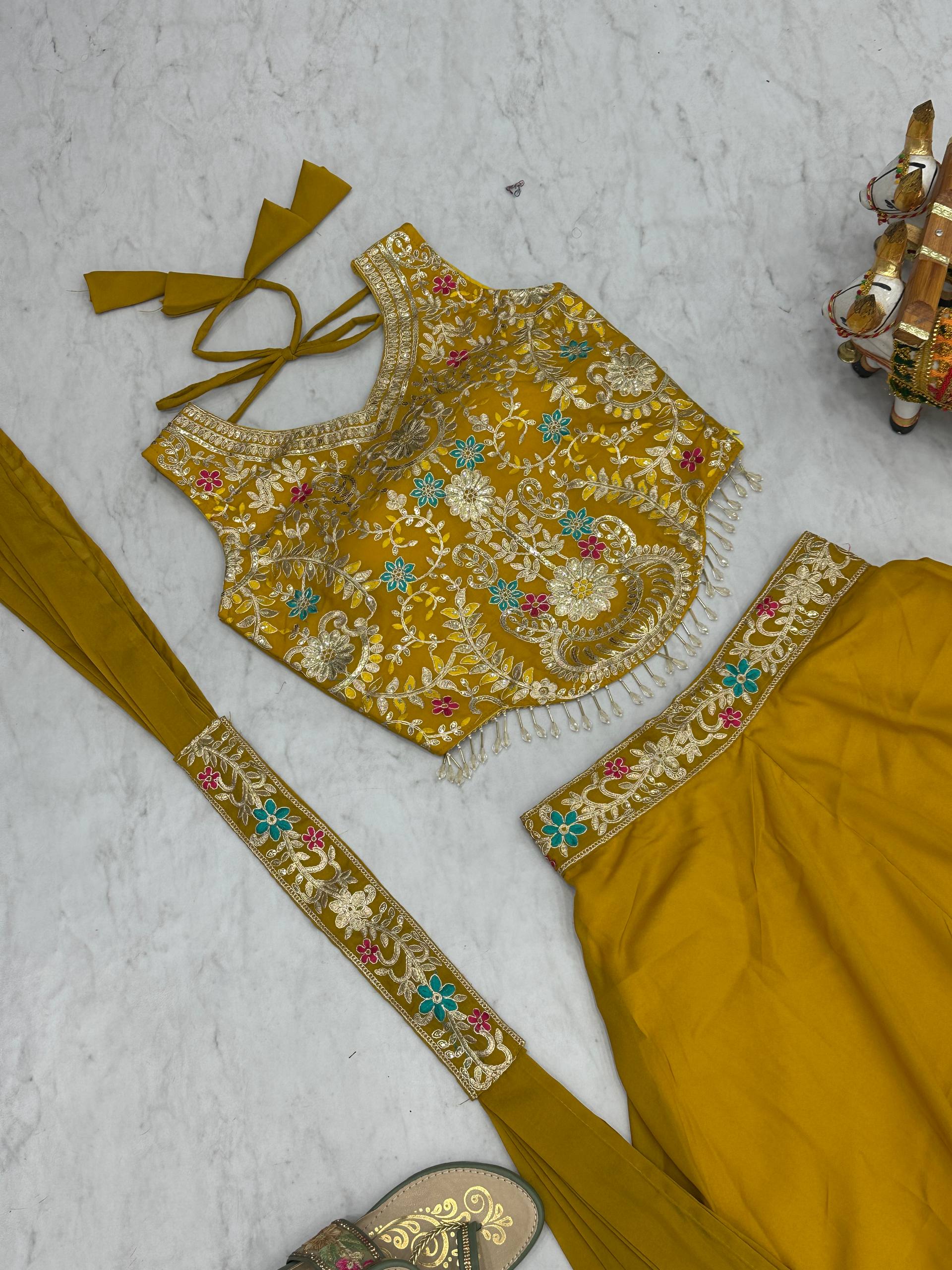 Haldi Wear Yellow Star Georgette And Cording Sequence Work Palazzo Suit