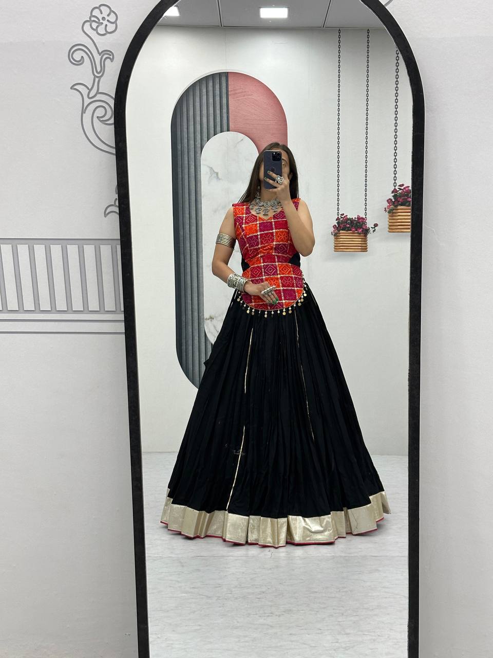 Traditional Wear Navratri Special Black Color Pure Cotton Lehenga