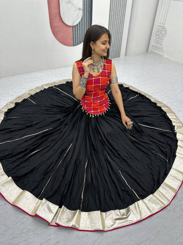 Traditional Wear Navratri Special Black Color Pure Cotton Lehenga