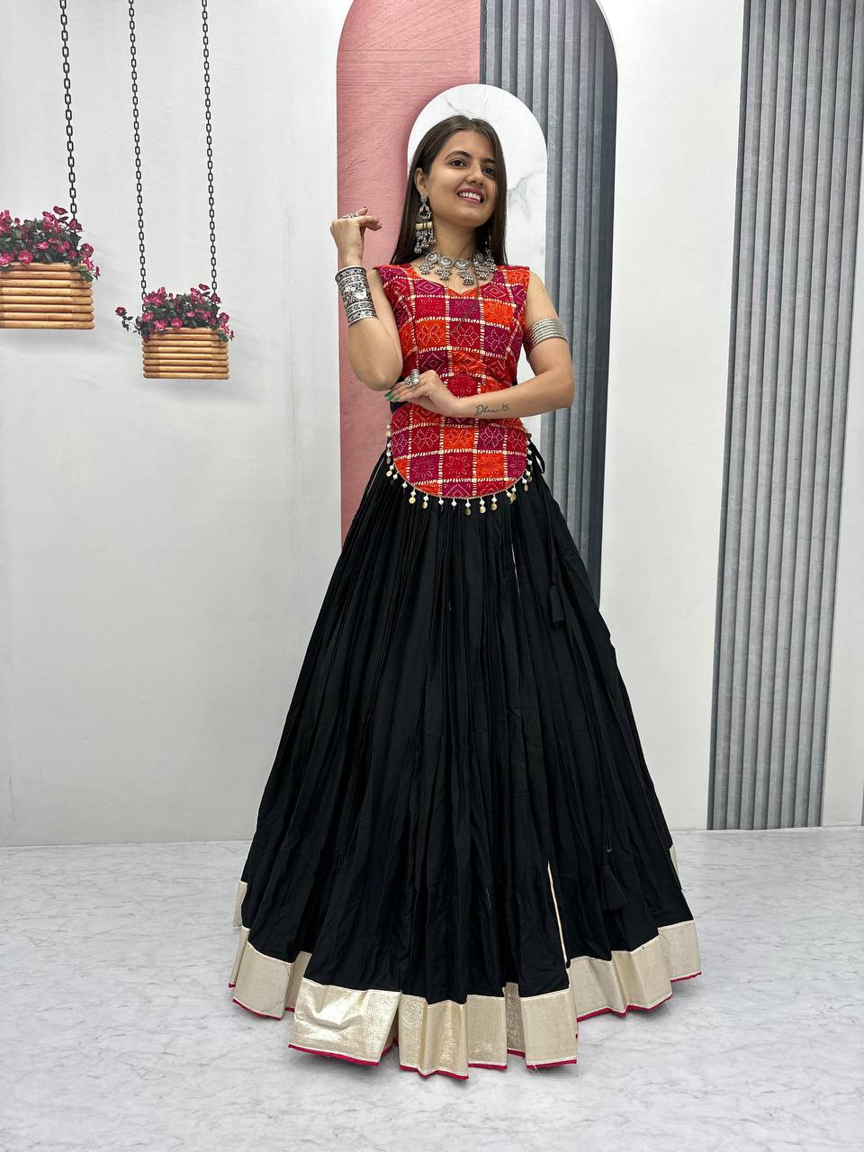 Traditional Wear Navratri Special Black Color Pure Cotton Lehenga