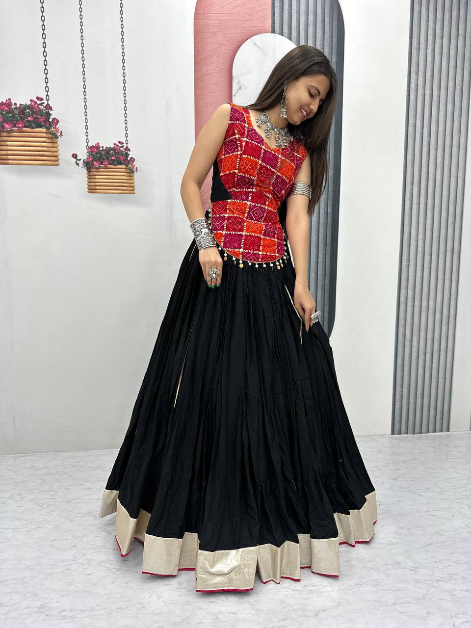 Traditional Wear Navratri Special Black Color Pure Cotton Lehenga