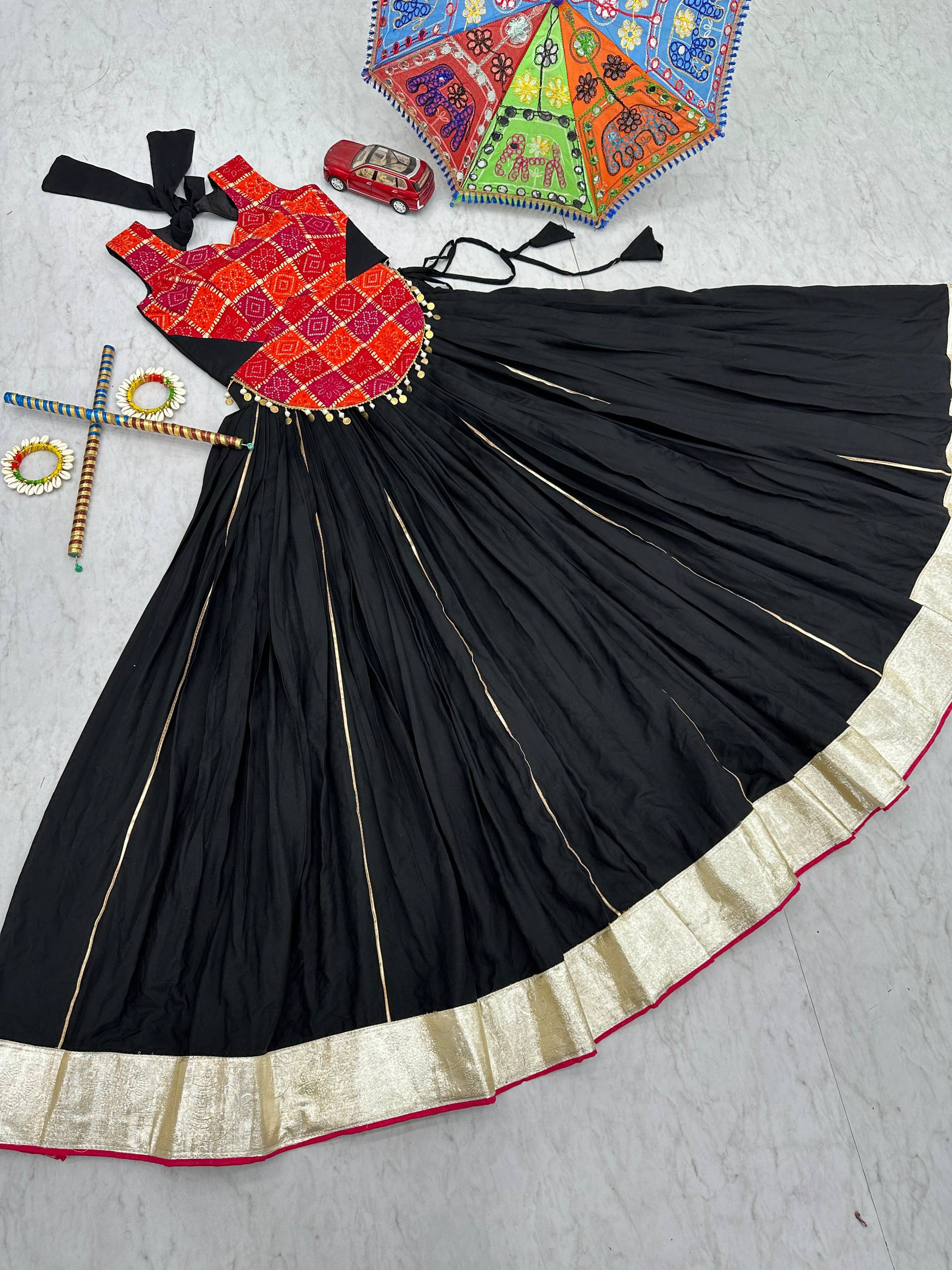 Traditional Wear Navratri Special Black Color Pure Cotton Lehenga