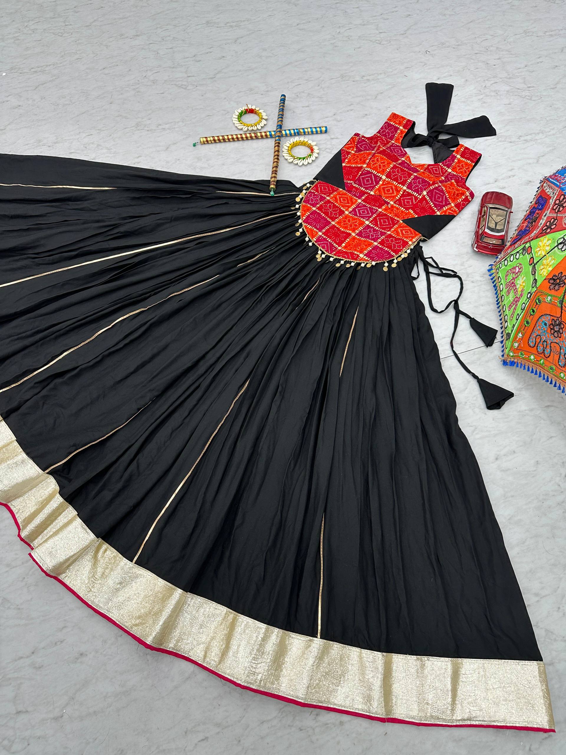 Traditional Wear Navratri Special Black Color Pure Cotton Lehenga