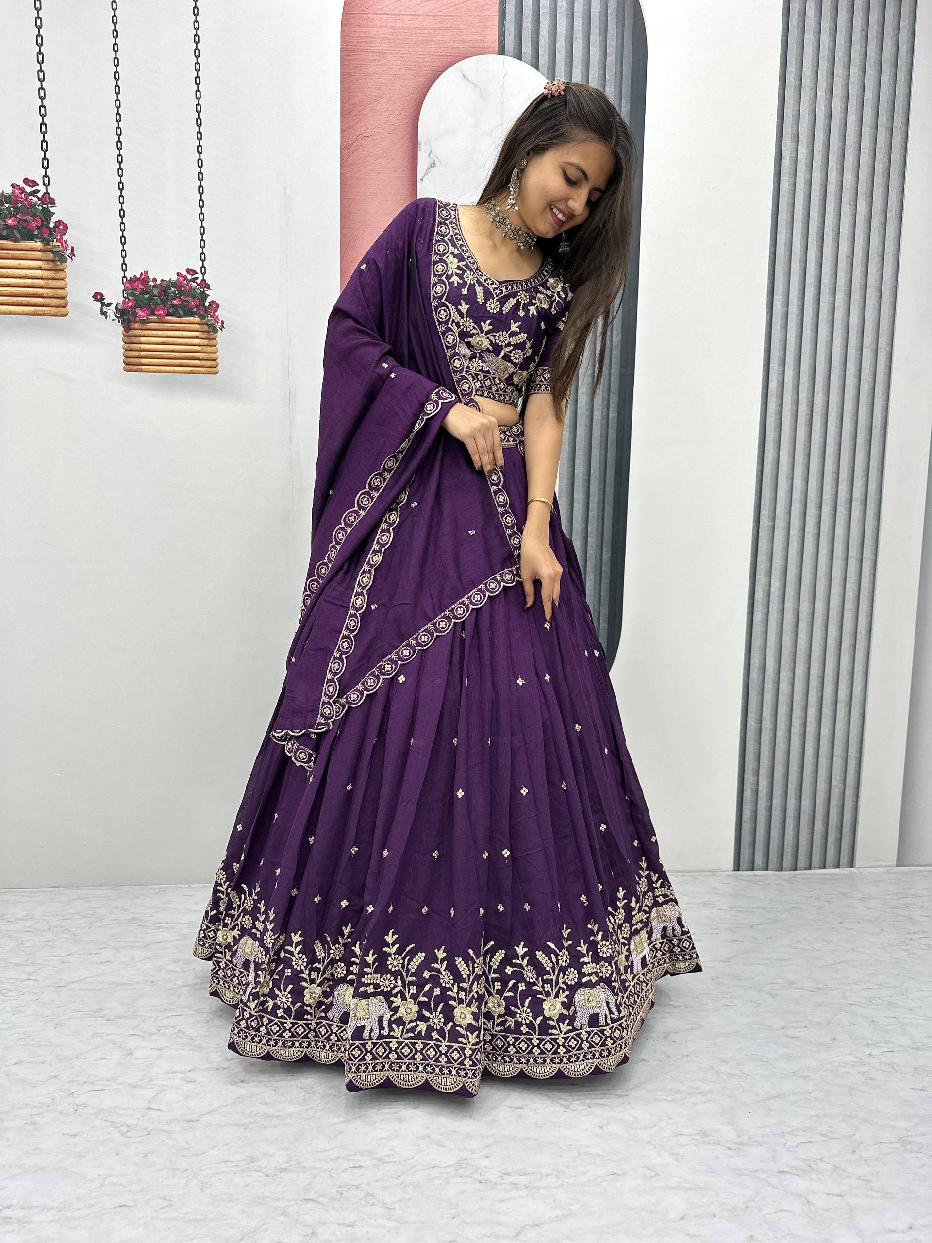 Designer Purple Color Thread And Sequence Work Lehenga Choli Set