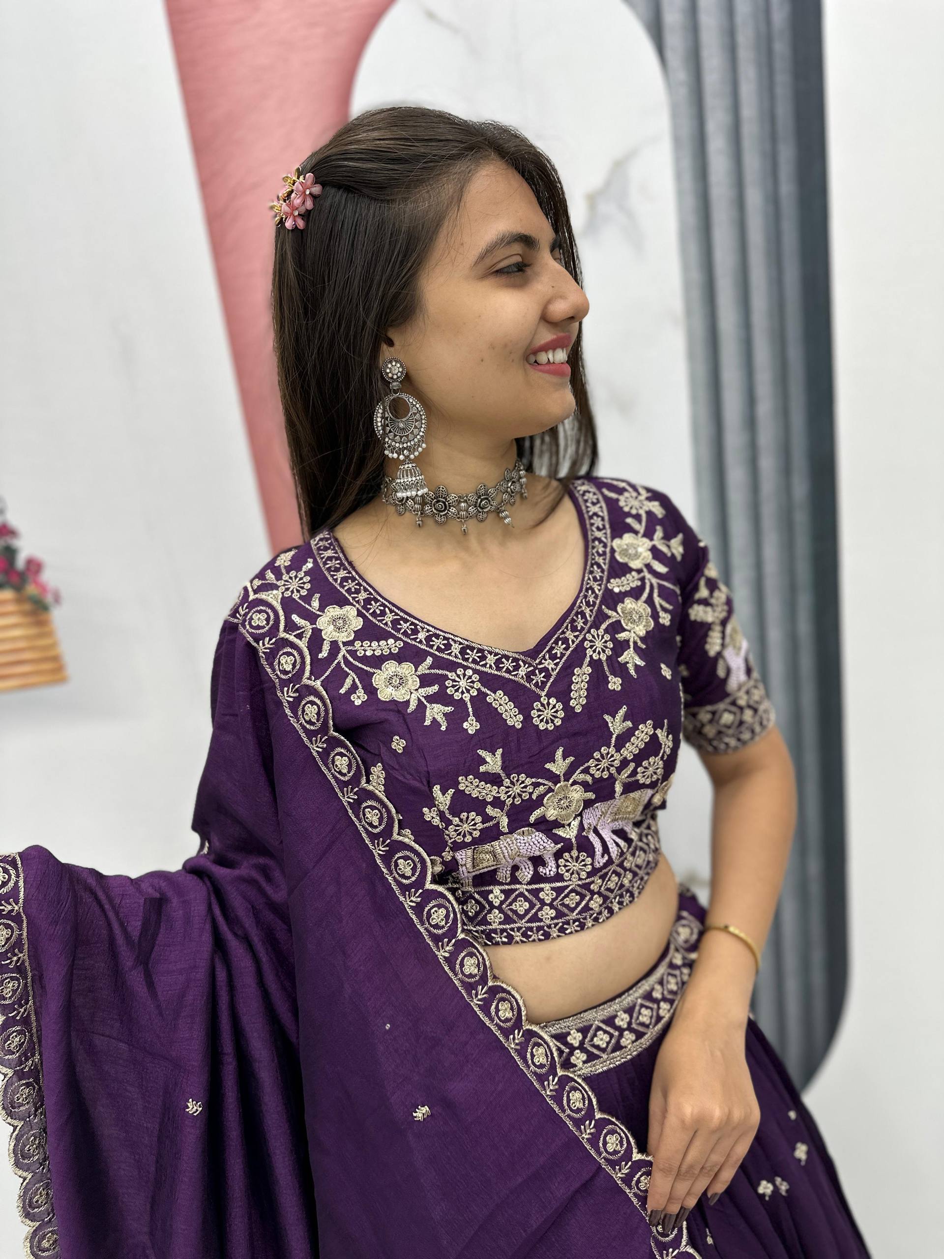 Designer Purple Color Thread And Sequence Work Lehenga Choli Set
