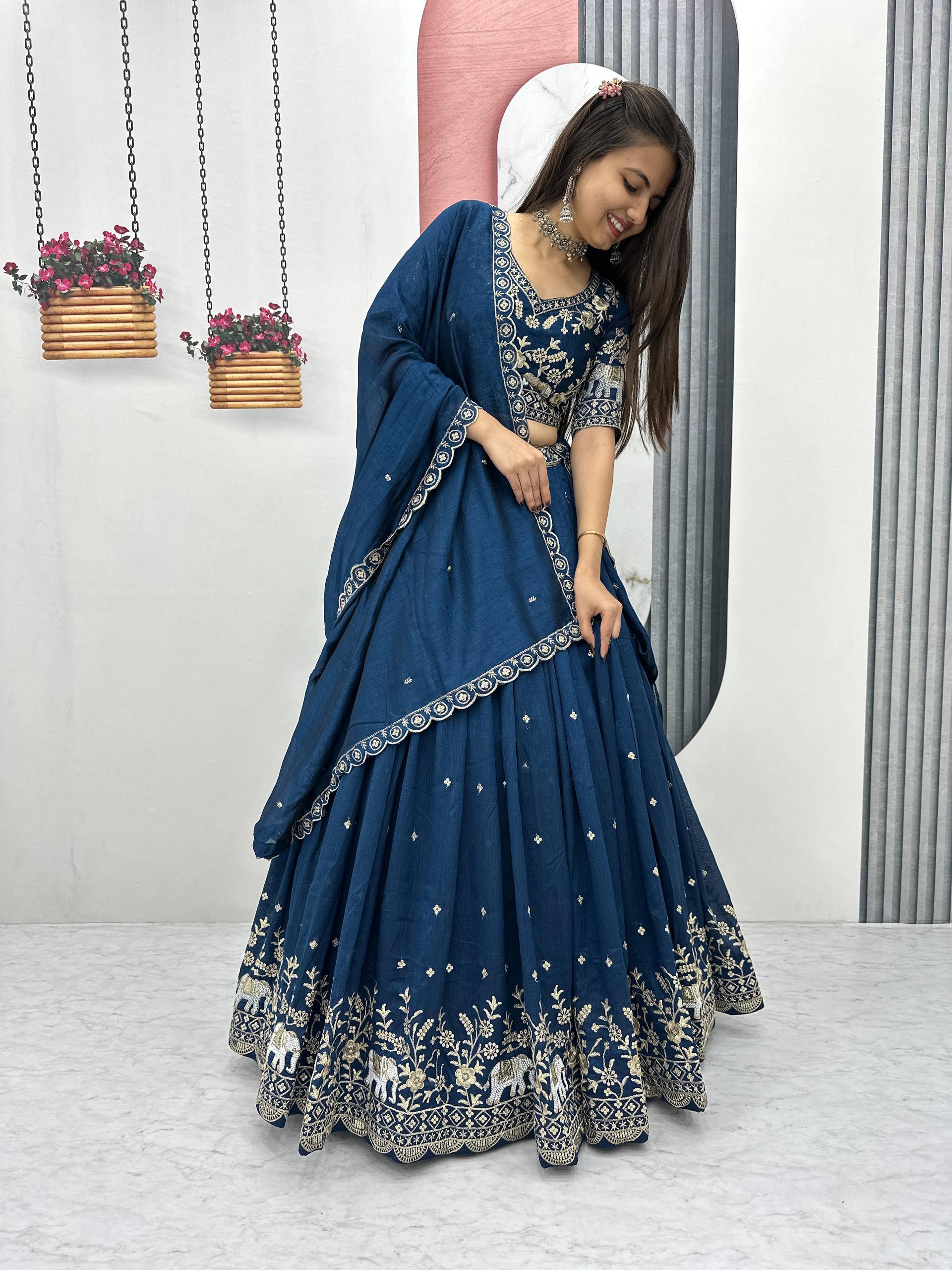 Festive Wear Teal Color Thread And Sequence Work Lehenga Choli Set