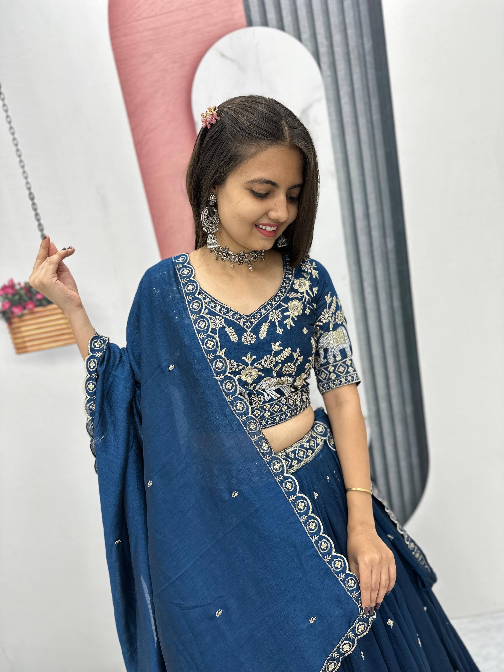 Festive Wear Teal Color Thread And Sequence Work Lehenga Choli Set