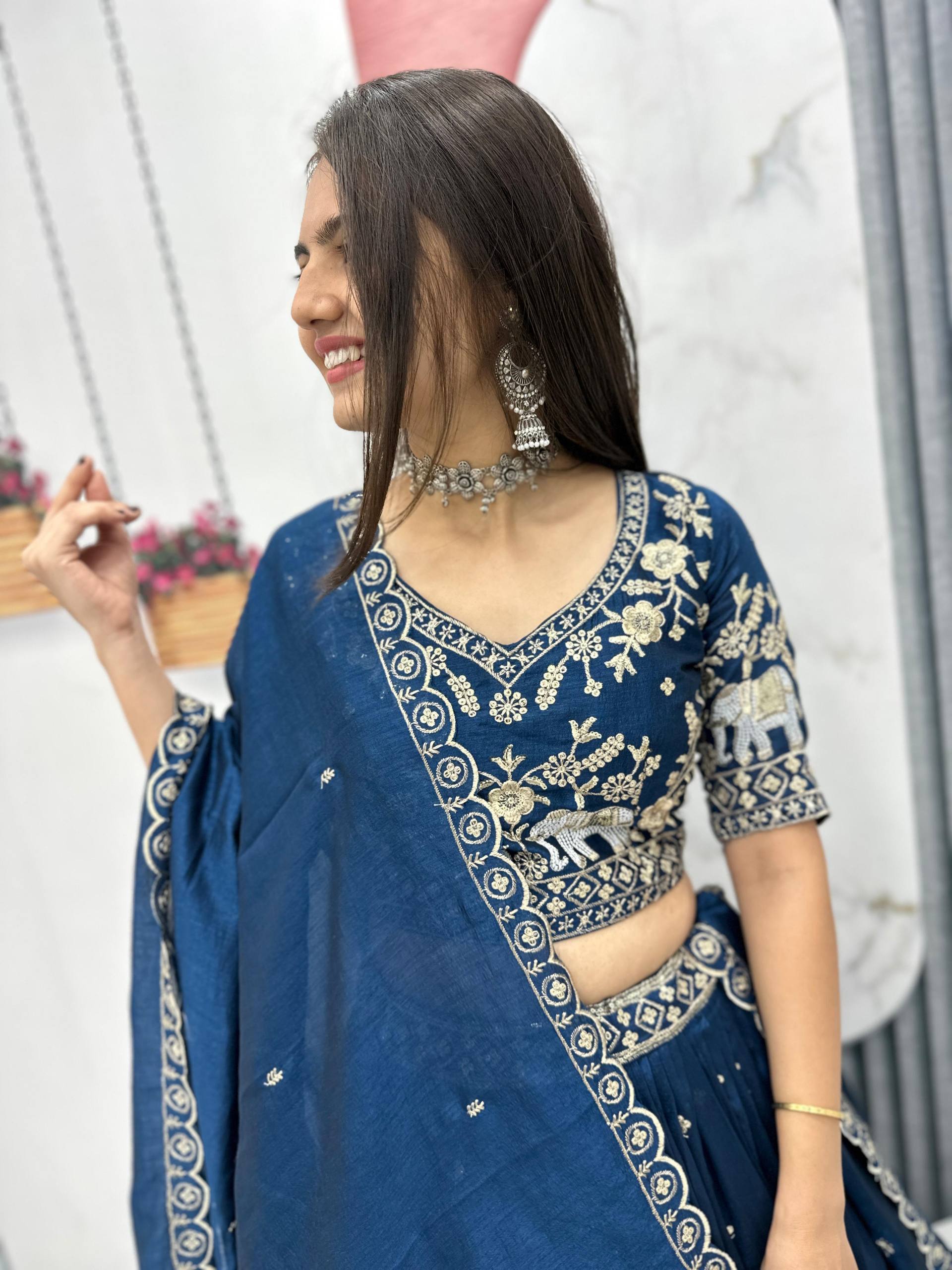 Festive Wear Teal Color Thread And Sequence Work Lehenga Choli Set