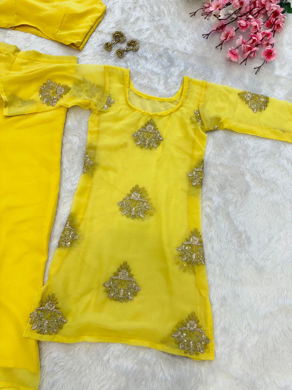Haldi Wear Yellow Color Pure Georgette Fully Stitched Palazzo Suit